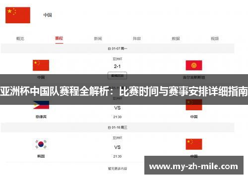 亚洲杯中国队赛程全解析:比赛时间与赛事安排详细指南 亚洲杯中国队赛程全解析:比赛时间与赛事安排详细指南
