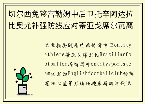 切尔西免签富勒姆中后卫托辛阿达拉比奥尤补强防线应对蒂亚戈席尔瓦离队 切尔西免签富勒姆中后卫托辛阿达拉比奥尤补强防线应对蒂亚戈席尔瓦离队